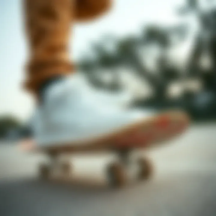 Adidas Busenitz All White shoes in action during a skateboarding trick