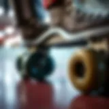 A close-up view of roller skate wheels on a smooth surface