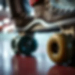 A close-up view of roller skate wheels on a smooth surface