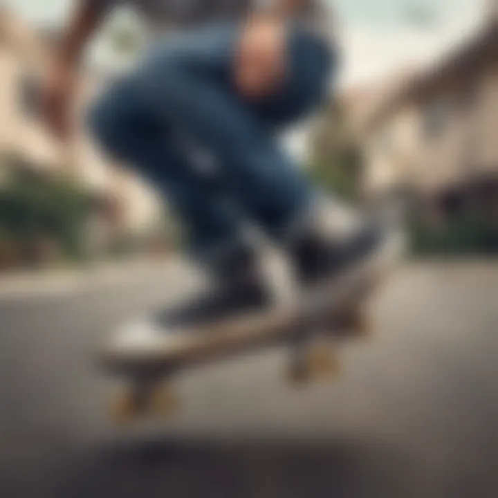 A skateboard enthusiast wearing slide-on shoes