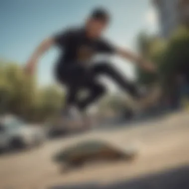Andrew Reynolds in Action Andrew Reynolds performing a skateboard trick showcasing his unique style