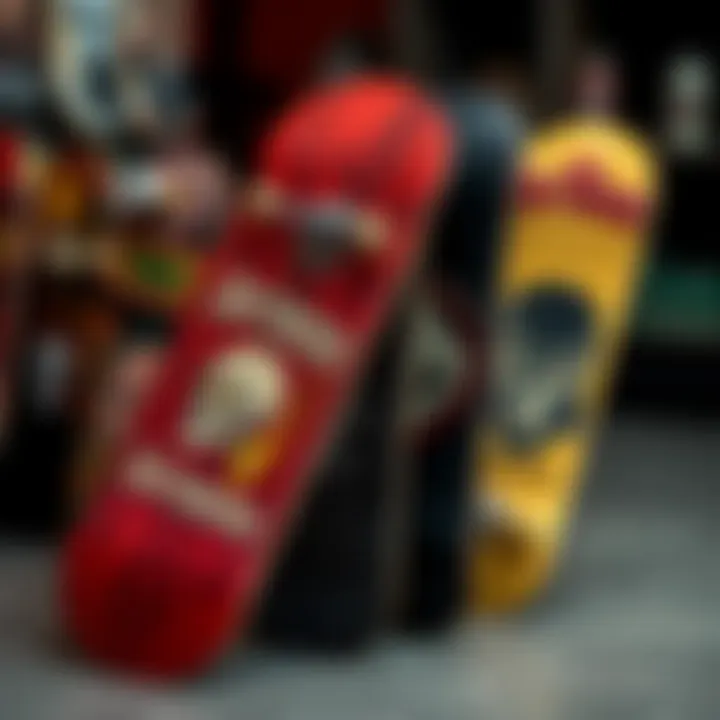 A collection of customized Antihero skate decks displayed together