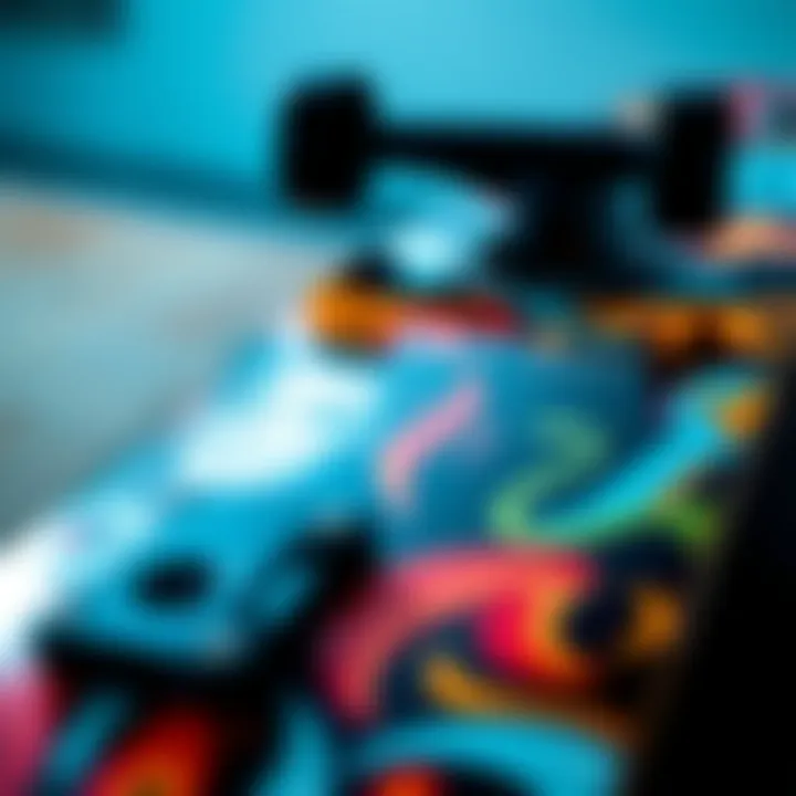 A close-up of an Antihero skate deck showcasing its unique graphic design