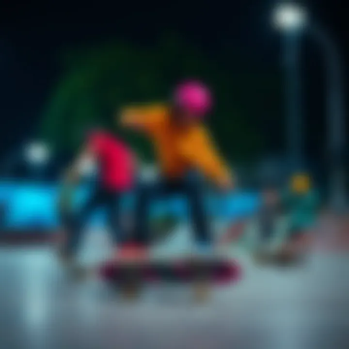 A vibrant skate park scene featuring skaters using Antihero decks