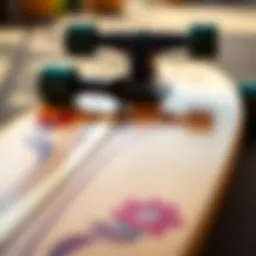 Close-up view of a bamboo cruiser board showcasing its unique design and craftsmanship.