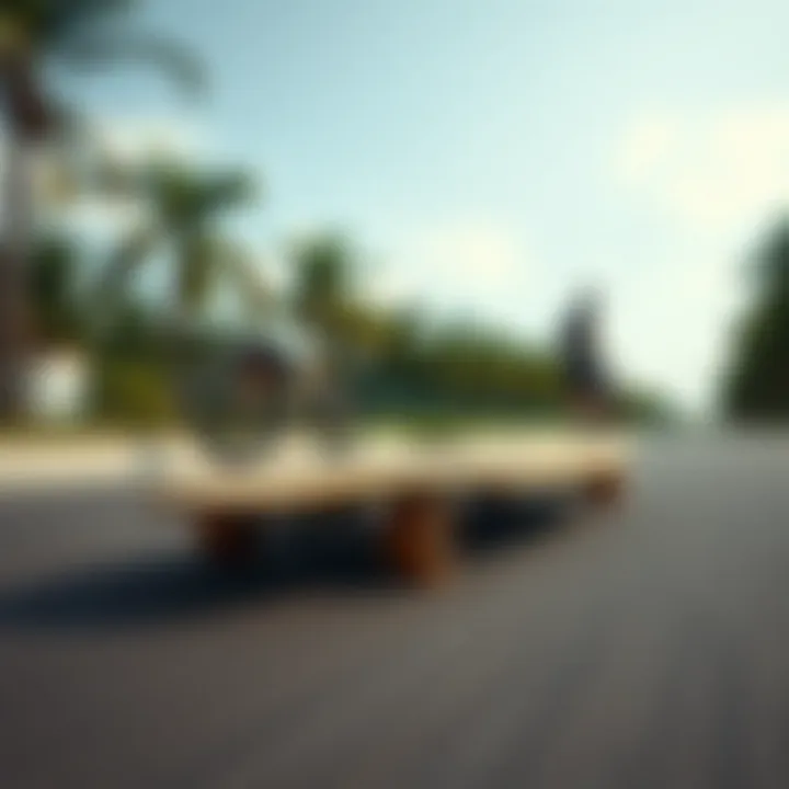 Bamboo Cruiser Board in Motion A bamboo cruiser board in action, illustrating its performance on a smooth asphalt surface.