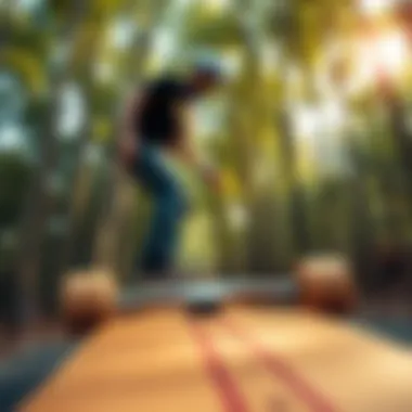 Sustainability of Bamboo in Skateboarding An environmental theme showcasing bamboo forests and the sustainability of bamboo materials.