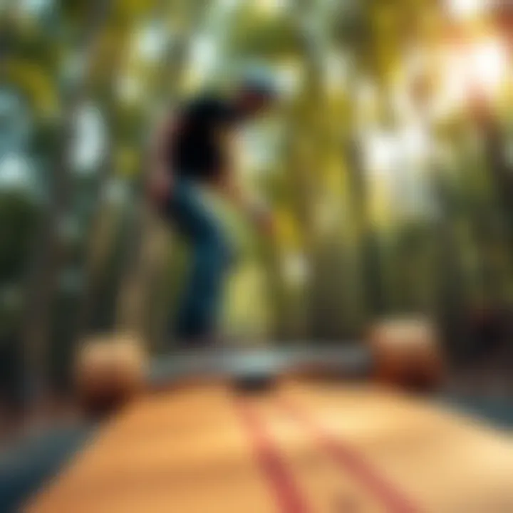 Sustainability of Bamboo in Skateboarding An environmental theme showcasing bamboo forests and the sustainability of bamboo materials.