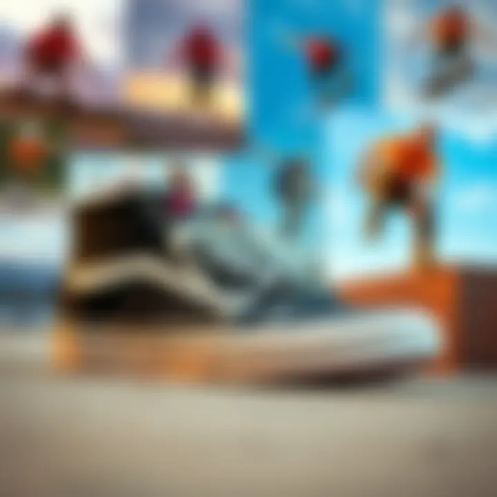 A collage of iconic skate culture moments featuring big Vans shoes in various settings.