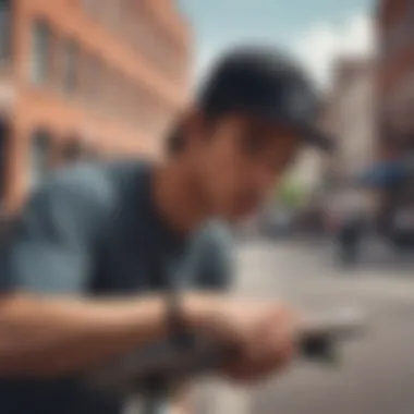 Skateboarder wearing the Brixton Oath Snapback in an urban setting, highlighting its practical use and style