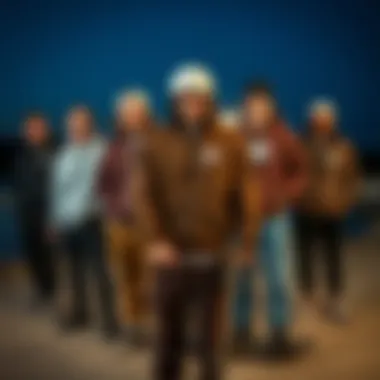 Group of skaters showcasing their unique styles with the brown Nike zip-up