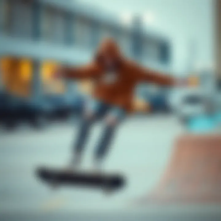 Skater wearing the brown Nike zip-up while performing a trick