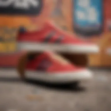 Cultural Significance of Busenitz Vintage Shoes Iconic Busenitz vintage shoes placed against a vibrant graffiti backdrop, symbolizing their cultural significance