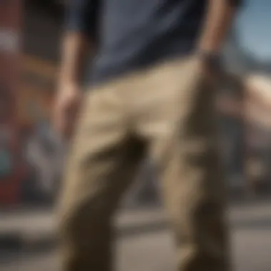 Close-up of cargo pants features ideal for skaters