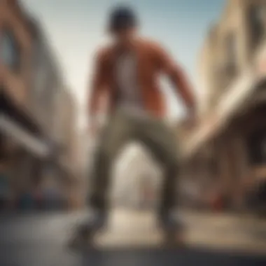 Dynamic Skateboarding in Cargo Pants Skateboarder wearing stylish cargo pants in action