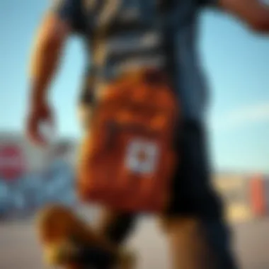 User enjoying the Carhartt sling bag during skateboarding