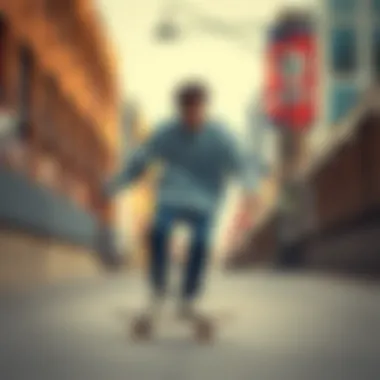 Skateboarding in Champion Classic Sweatshirt A skateboarder wearing the Champion Classic Crew Neck Sweatshirt in an urban setting