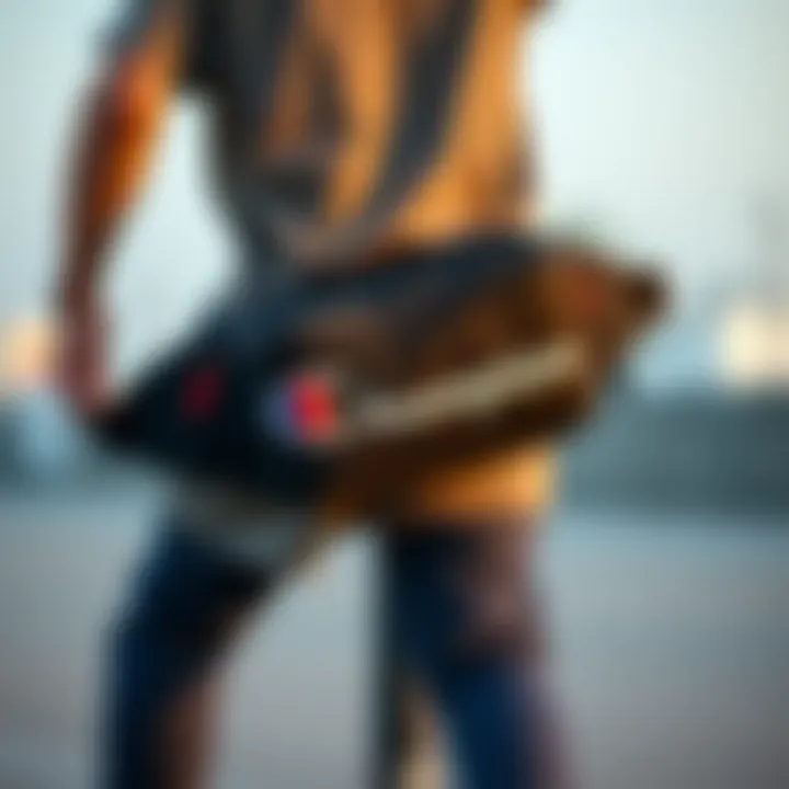 Skater wearing the Champion fanny pack during a skateboarding session
