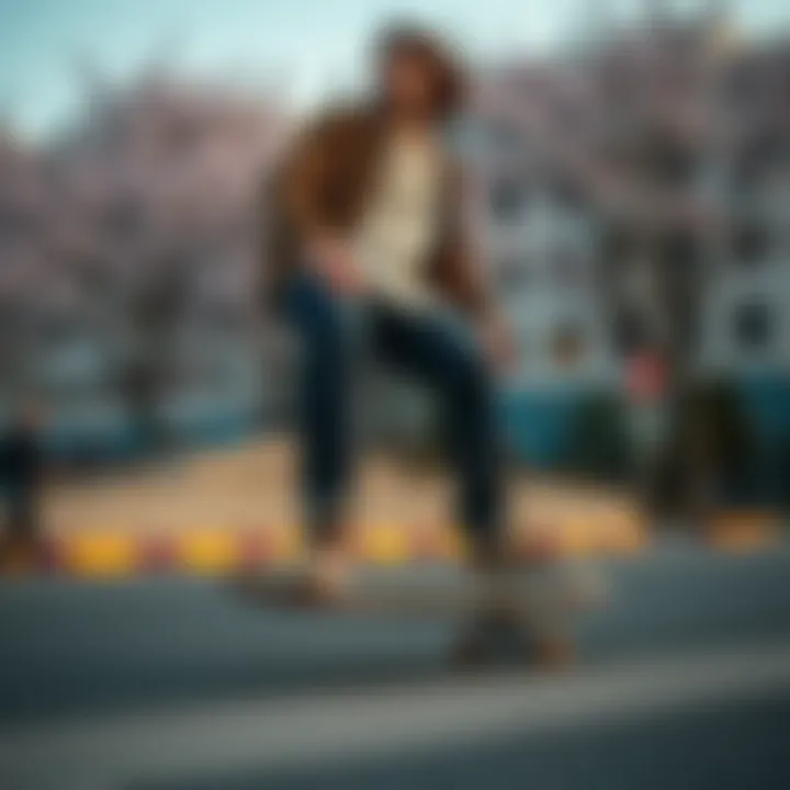 A skateboarder wearing Cherry Blossom Vans in an urban setting
