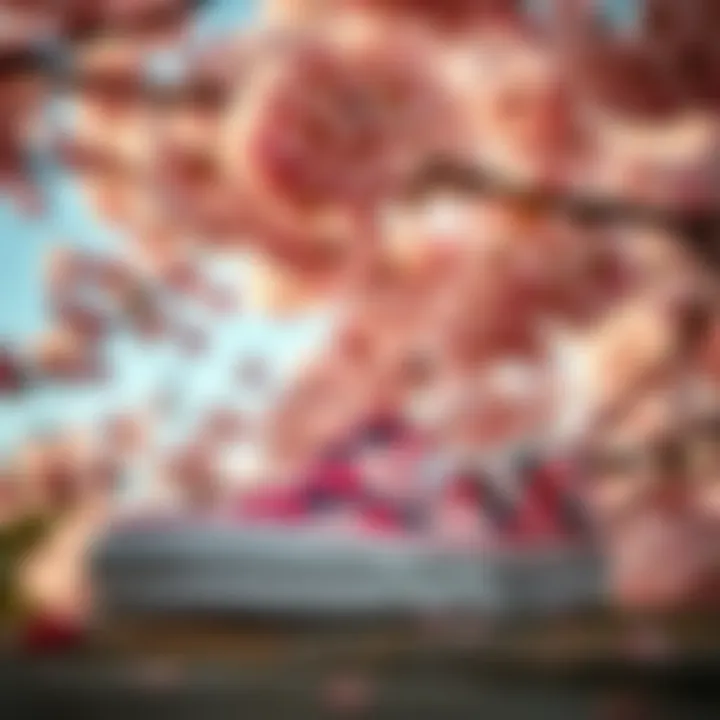 Cherry Blossom Vans Slip-On displayed against a backdrop of cherry blossoms