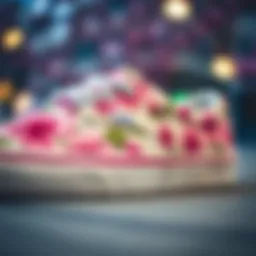 Close-up of Cherry Blossom Vans Slip-On featuring intricate floral patterns