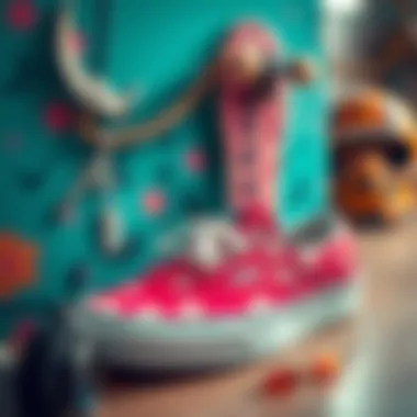 Cherry Blossom Vans with Skate Accessories Stylish arrangement of Cherry Blossom Vans with skateboarding accessories
