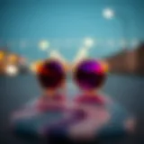 Stylish circle rim sunglasses on a skateboard