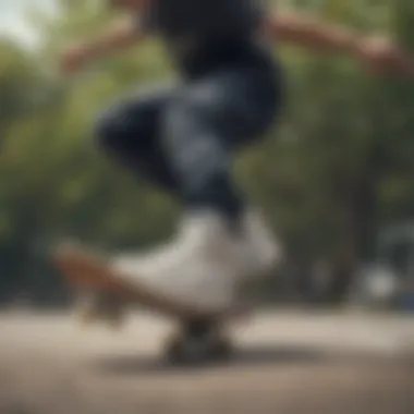 Skateboarding in Action with Nike Pro Shoes A skateboarder performing a trick while wearing Nike Pro shoes