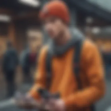 Trendy Outfit with Beanie An individual showcasing a trendy outfit complemented by a fashionable beanie.