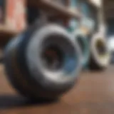 Close-up of various skateboard wheels showcasing their unique designs and textures