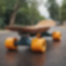 Detailed view of longboard skateboard trucks showcasing their design and features