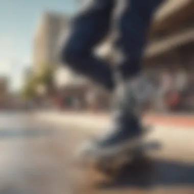 A skater performing tricks while wearing Converse Cons shoes on a skatepark.