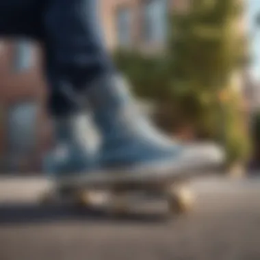 Skateboarding with Converse High Tops A skateboarder performing tricks while wearing Converse high tops.
