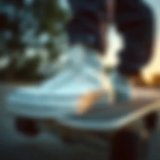 Classic Converse white canvas shoes on a skateboard