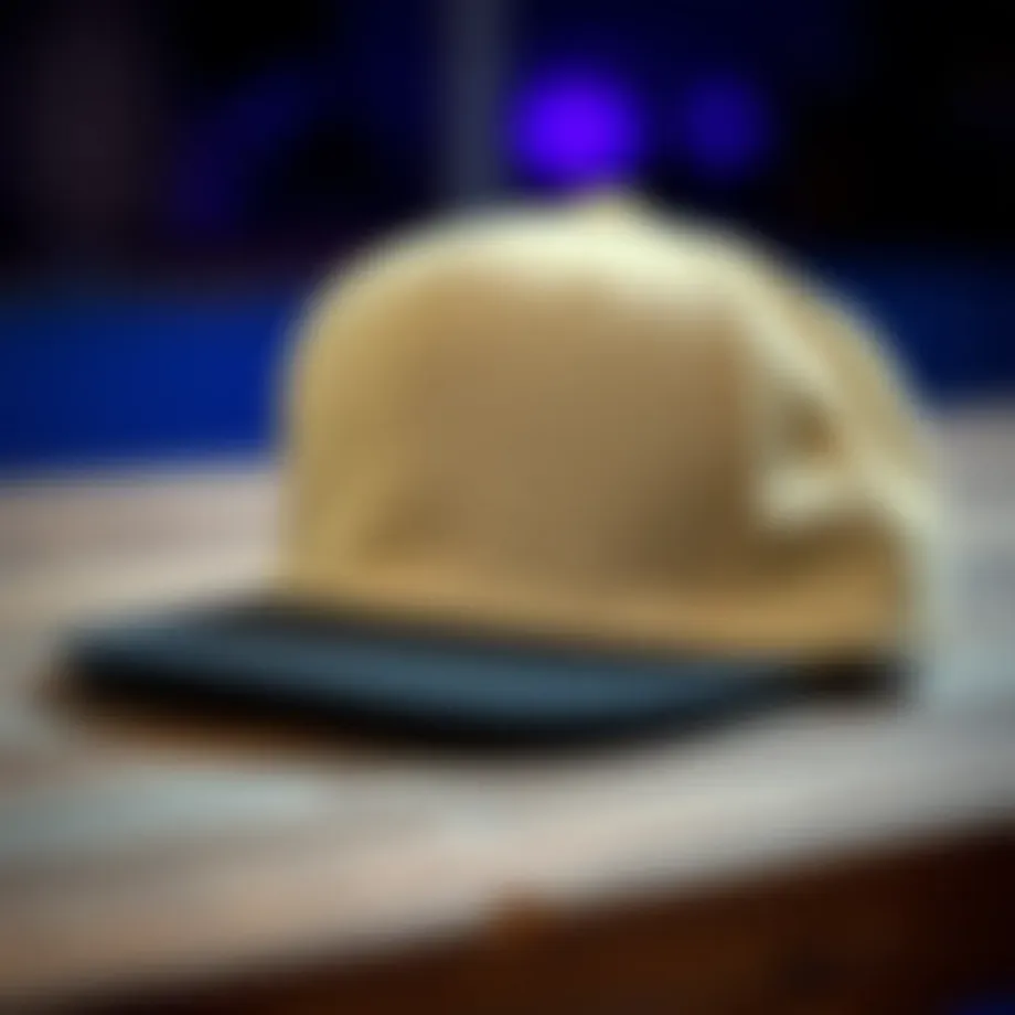 Classic snapback hat resting on a wooden surface.