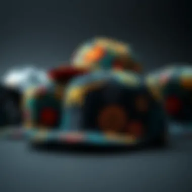 A collection of diverse snapback hats showcasing unique patterns and colors.
