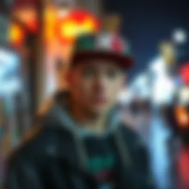 Snapback in Urban Fashion Fashionable individual wearing a snapback hat in a street-style setting.