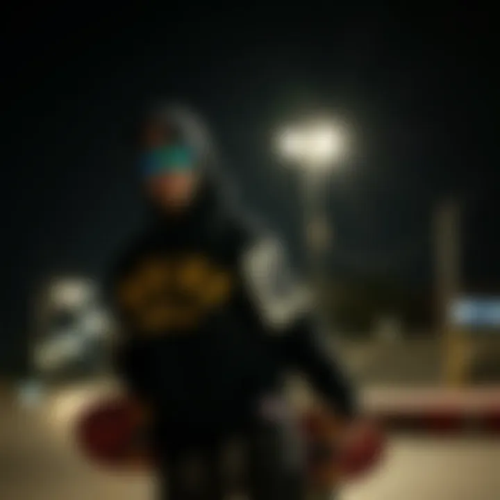 Styled with Skateboarding Gear The Crooks and Castles black hoodie styled with skateboarding gear