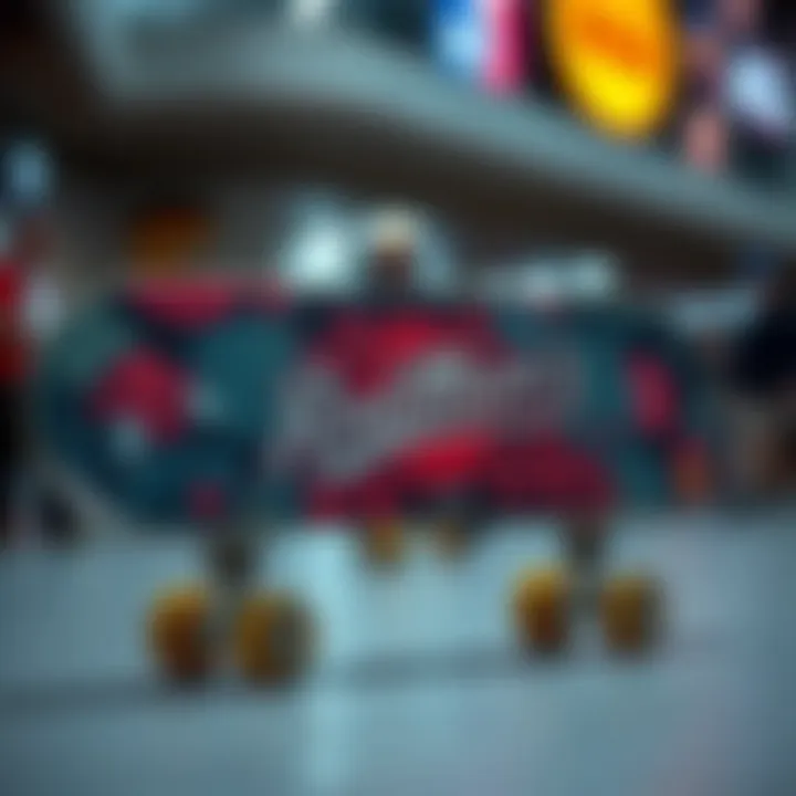 A skateboard adorned with Rodman's clothing brand logo, merging skate culture with high fashion.