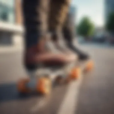 Variety of Outdoor Skates Different types of outdoor skates lined up on a pavement