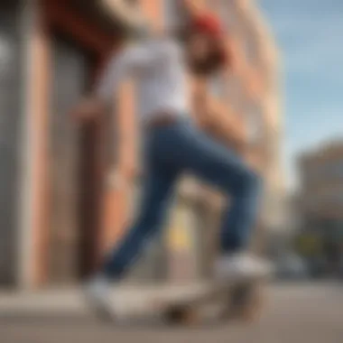 A skater performing tricks while wearing Dickies cargo jeans