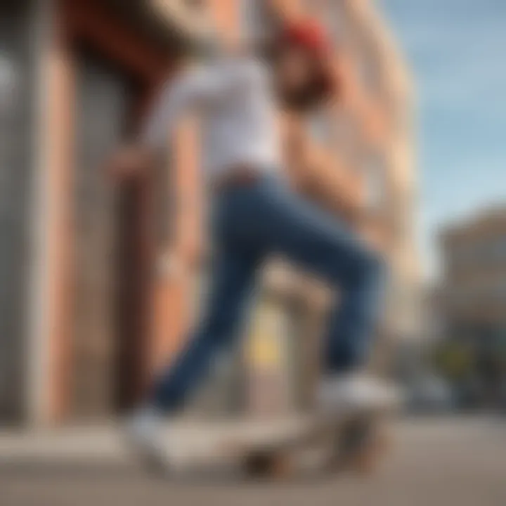 A skater performing tricks while wearing Dickies cargo jeans