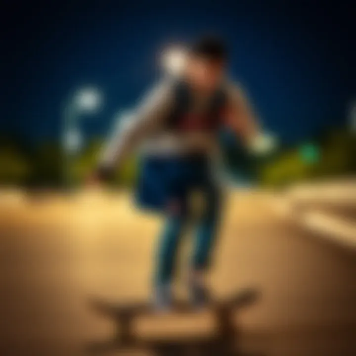 Skateboarder in Action with Dickies Mini Backpack Skateboarder using the Dickies mini backpack in action