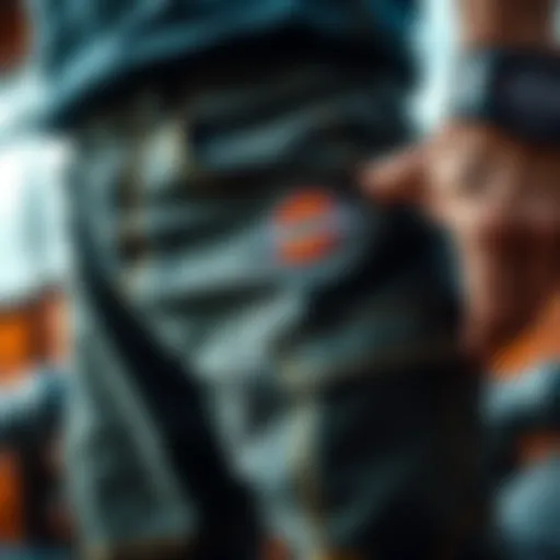 Detailed view of Dickies work pants showcasing their durable fabric and stitching.