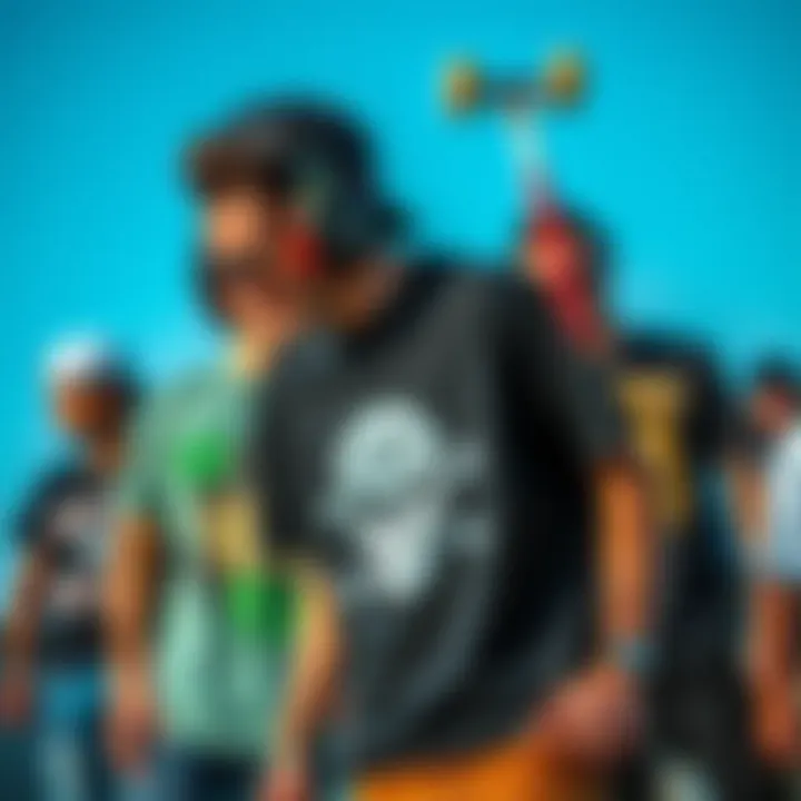 Diverse styles of t-shirts embraced by skateboarders