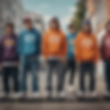 Showcasing Diverse Styles in Skate Culture A group of skaters showcasing their diverse style with real skateboards sweatshirts.