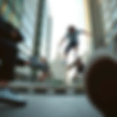 Skaters in Action with True White Vans Skaters performing tricks while wearing True White Vans in an urban setting