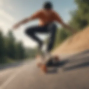 An individual riding a drop down longboard down a hill, demonstrating its performance capabilities.