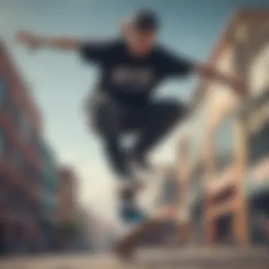 Dynamic Skateboarder in Element T-Shirt Dynamic skateboarder showcasing Element t-shirt while performing a trick
