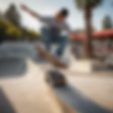 Emerica's iconic footwear displayed against a vibrant skate park backdrop